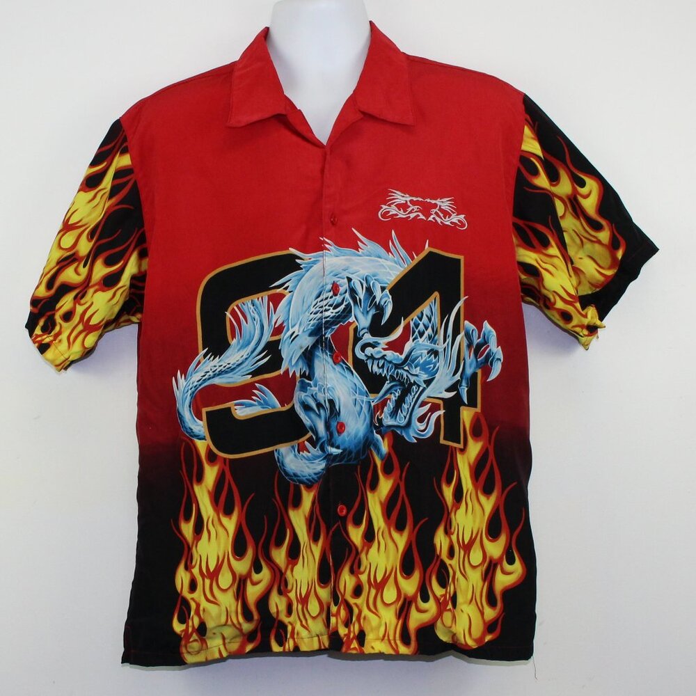 Urban Rags Flames Dragon Fire Button Short Sleeve Shirt (M)